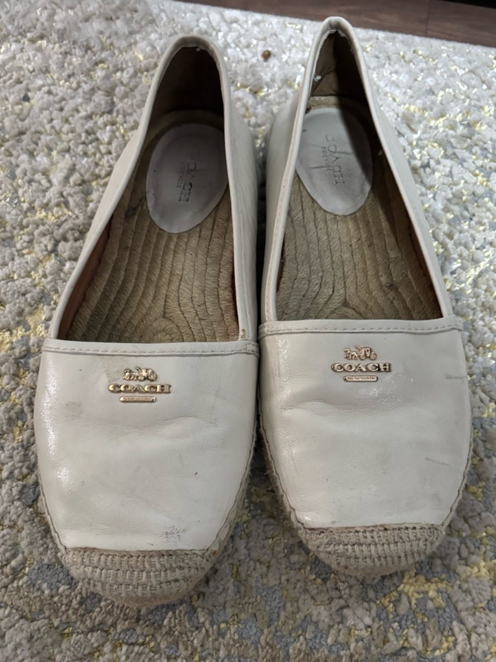 Coach Cream Leather Espadrille Flats with Gold Logo